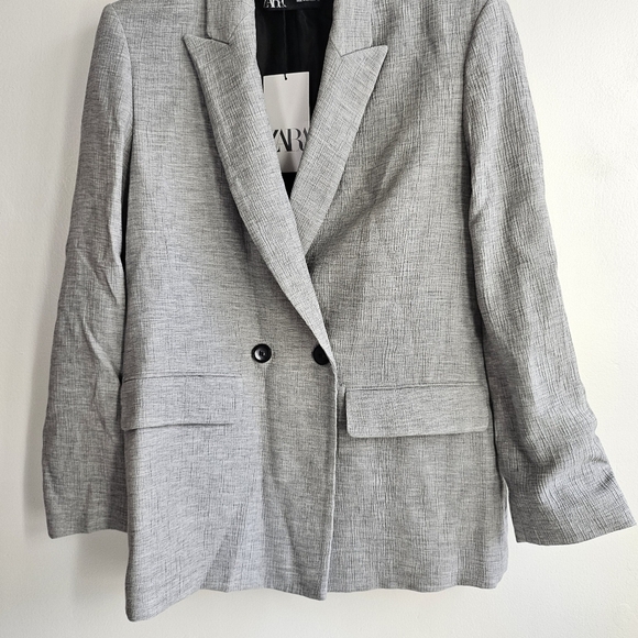 New Zara Double Breasted Textured Weaver Grey Blazer/Jacket Groufit NWT XS - Picture 11 of 15